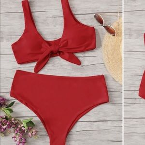 Plus Front Tie Top with High Waist Bikini set